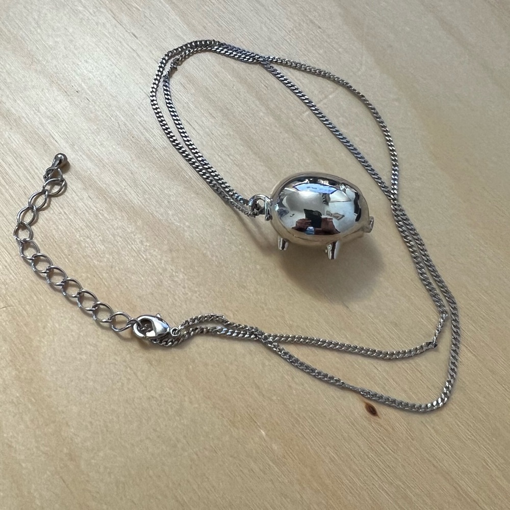 Cute, chubby, fat little silver pig pendant charm